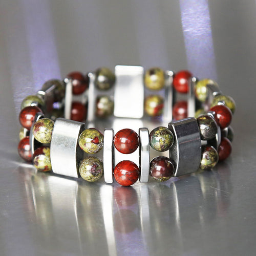Bracelet double pour homme en pierres naturelles de jaspe rouge et jaspe sang de dragon