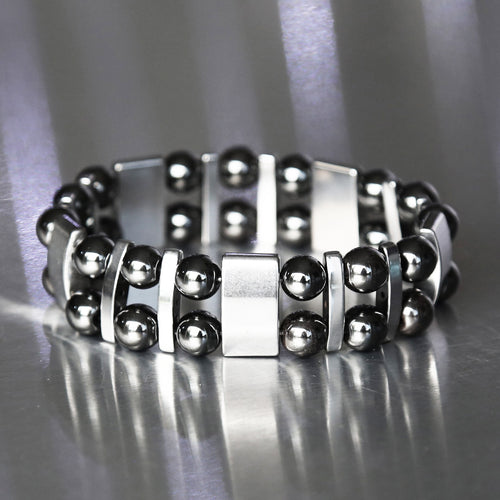 Bracelet double pour homme sur mesure en pierre naturelle véritable d'hématite de qualité