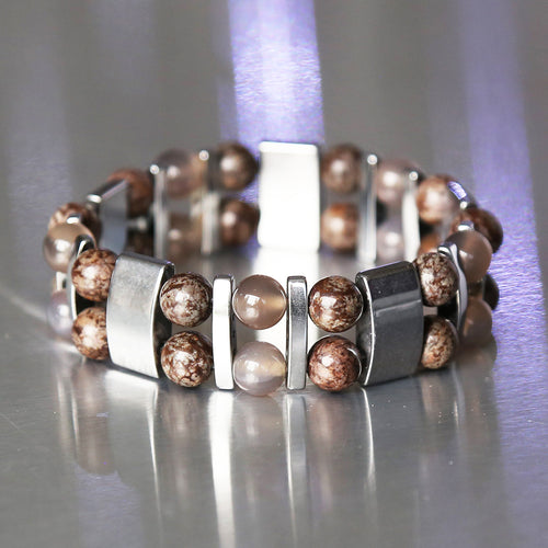 Bracelet homme double réalisé sur mesure en pierres naturelles de jaspe brun et agate.