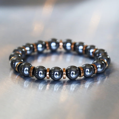 Bracelet pour homme en pierre naturelle réalisé sur mesure en hématite et cuivré