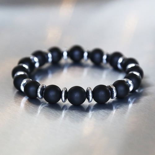 Bracelet de protection pour homme réalisé sur mesure en pierre naturelle véritable d'onyx mat 10mm