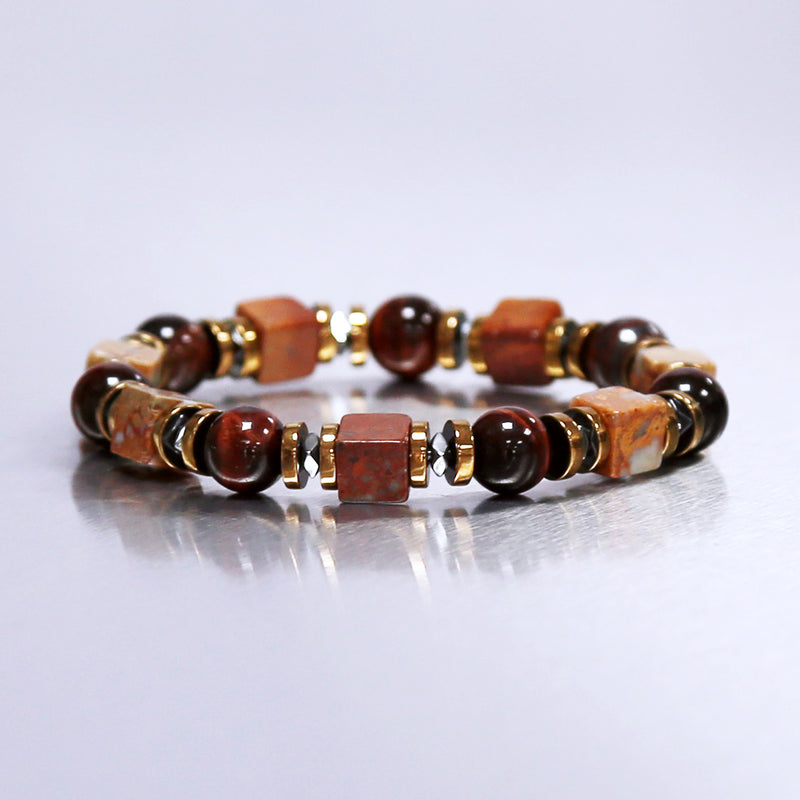 Bracelet Jaspe rouge et Oeil de taureau - Sécurité & Dynamisme