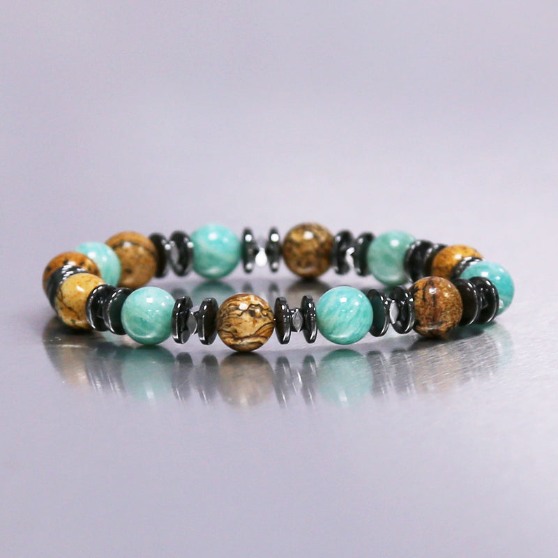 Bracelet Amazonite et Jaspe paysage - Communication & Réconfort