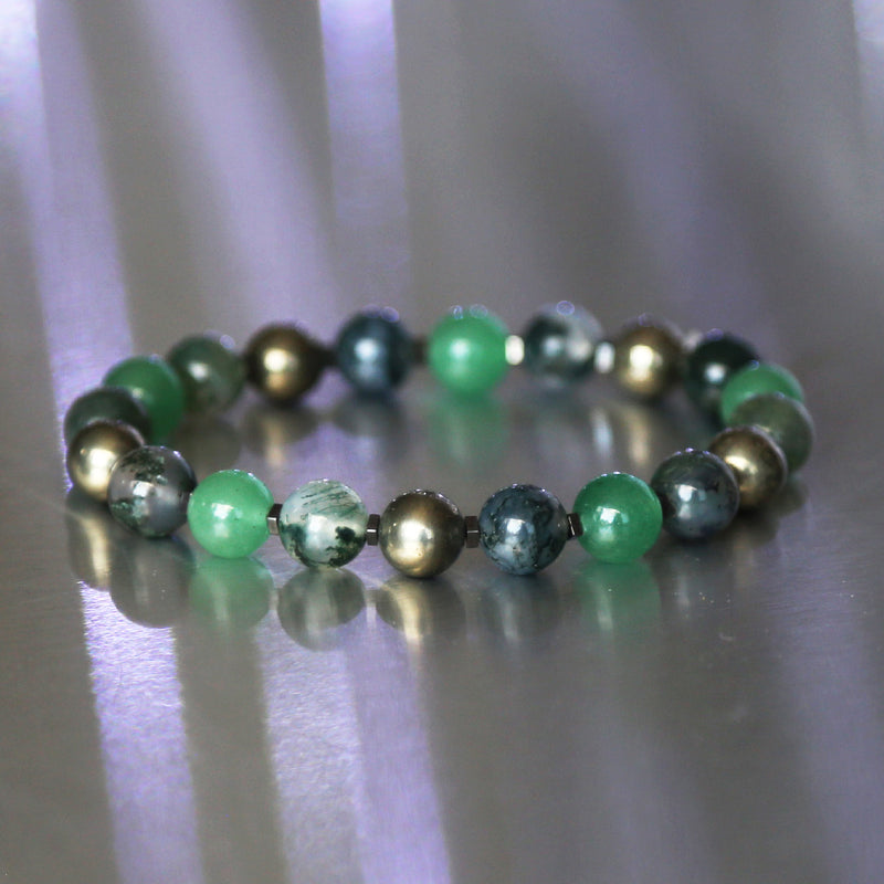 Bracelet Chance & Rayonnement - Aventurine, Agate Mousse, Pyrite