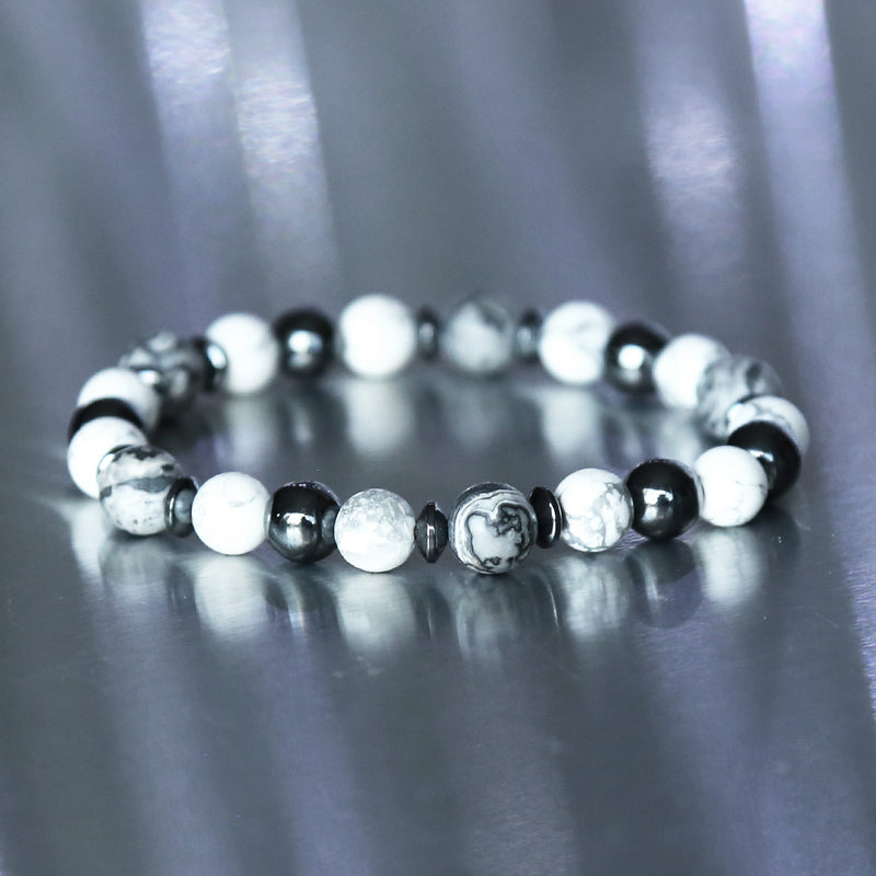 Bracelet Stabilité & Calme - Jaspe Gris, Hématite, Howlite