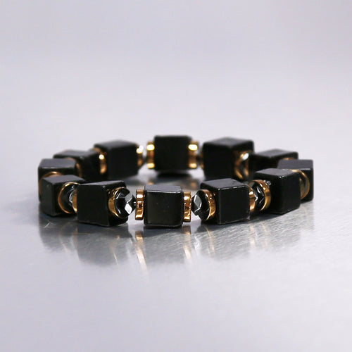 bracelet pour homme ou femme en perles carrées de tourmaline noire, pierre naturelle de protection