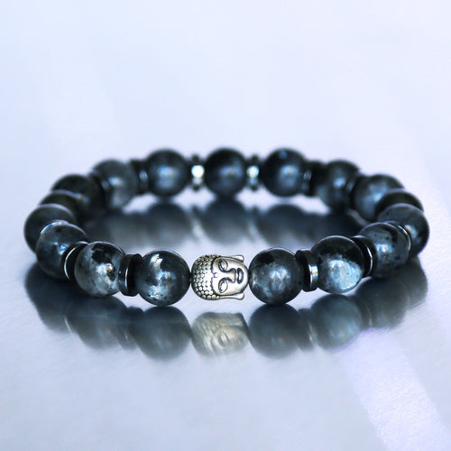 bracelet homme sur mesure avec pierres naturelles de larvikite en perles de 10mm de diamètre