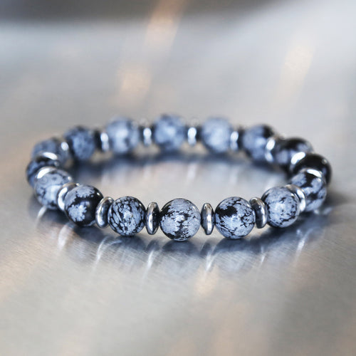 Bracelet homme en pierre naturelle de qualité d'obsidienne neige 10mm 