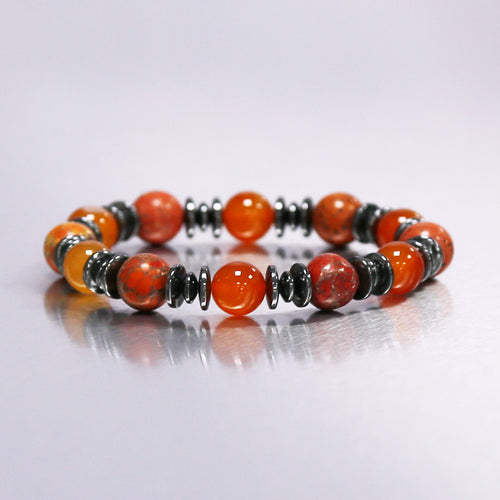 bracelet pour homme en pierre naturelle de cornaline et jaspe orange réalisé sur mesure en pierres véritables