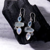 Boucles d'oreilles pendantes Argent - Labradorite blanche, Aigue-Marine & Topaze