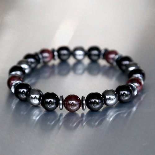 Bracelet pour homme en pierres naturelles de grenat, onyx et hématite