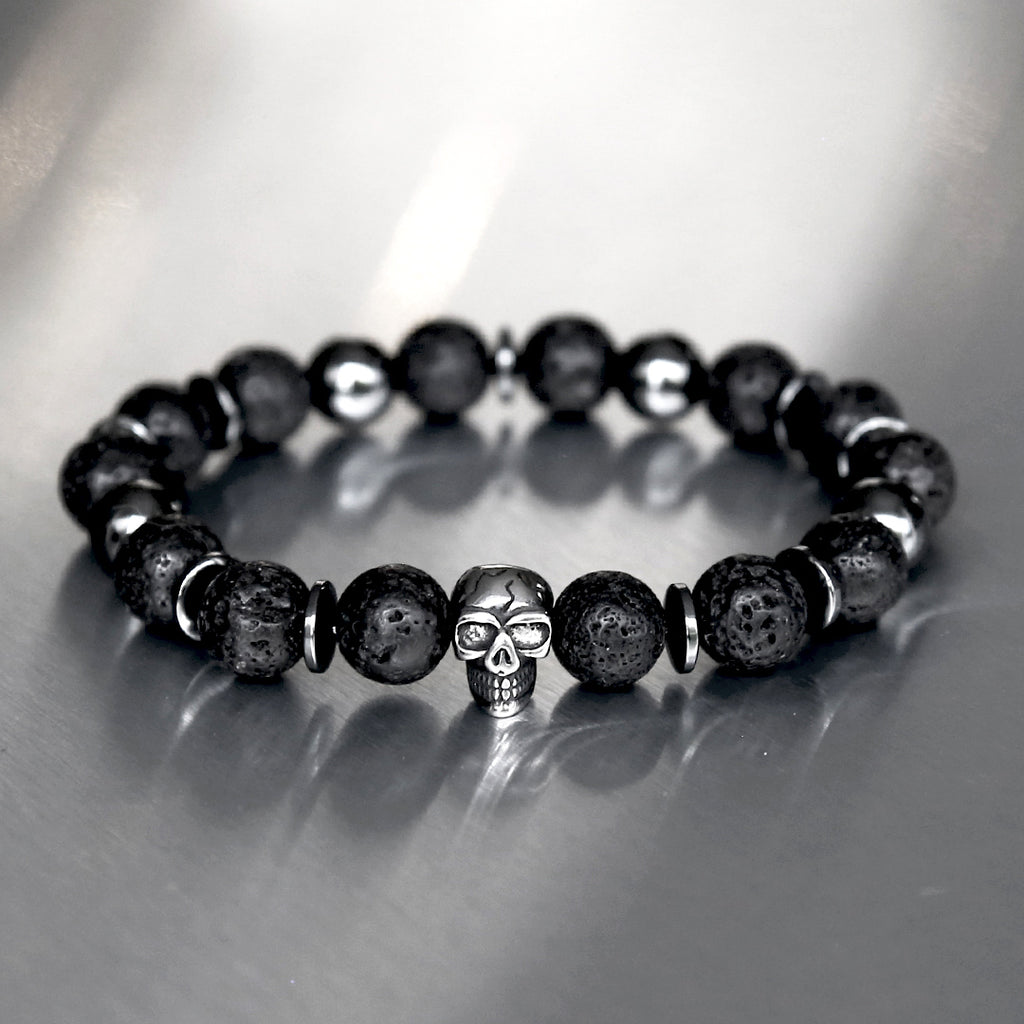 Bracelet Homme Skull Ancrage - Pierre de lave & Hématite