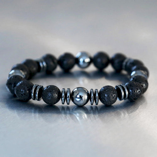 bracelet pour homme en pierre de lave original et sur mesure livré avec carte explicative des vertus des pierres 