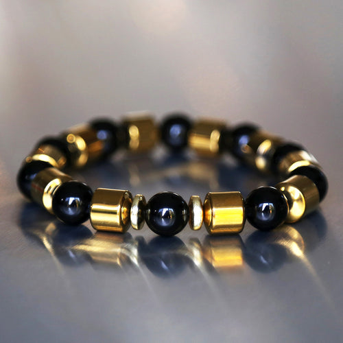 bracelet pour homme noir et doré en pierres naturelles véritables au design original