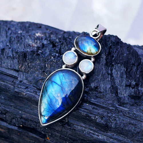 pendentif en argent sterling 925 avec pierre naturelle de labradorite et pierre de lune